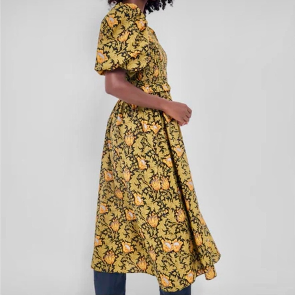 Tuckernuck NWT Floral Leafy Olive Yellow & Black Midi Dress size XL - Picture 5 of 5
